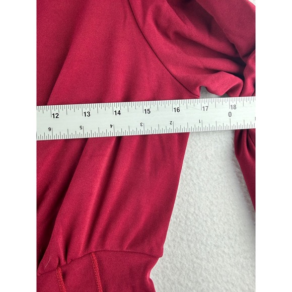 Cupshe Burgundy Ruched Wrap V-Neck Long Sleeve Ruffle Mini Dress CAA05A3L045JJ L - Picture 7 of 15